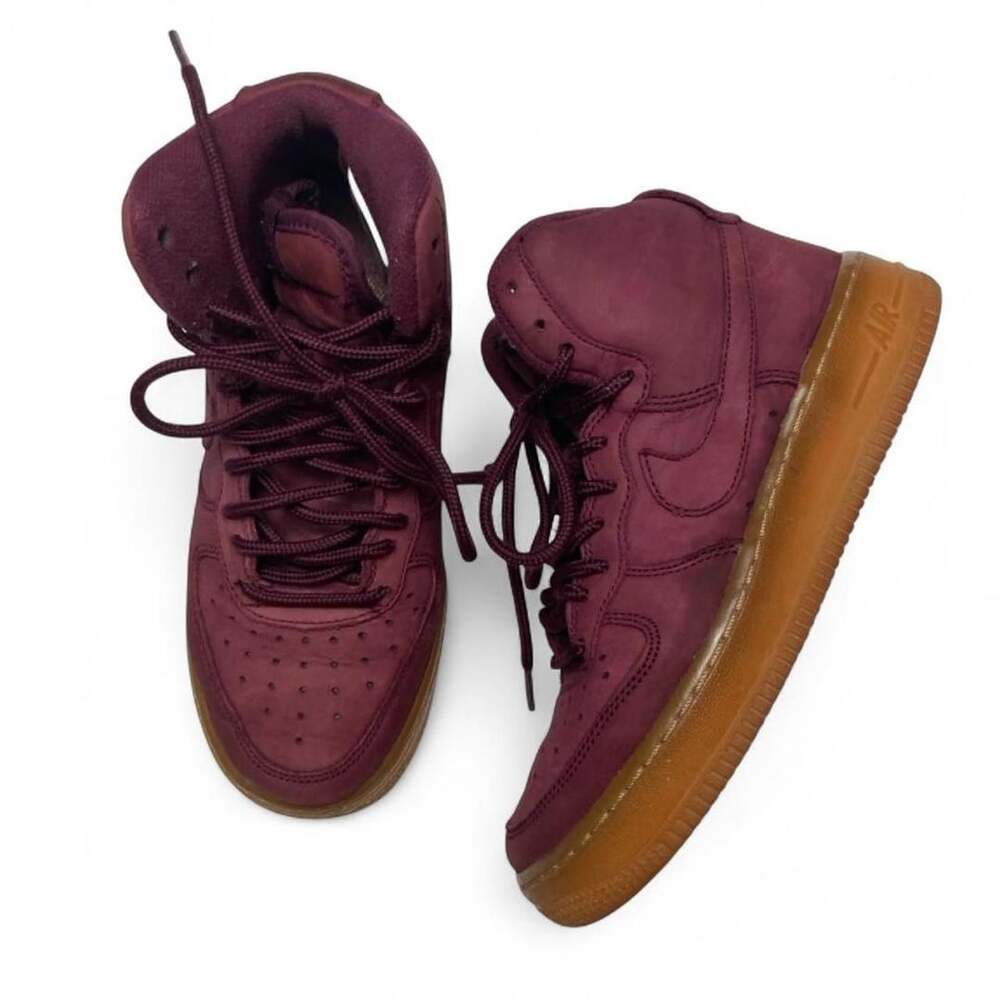 Nike Air Force 1 High Burgundy Bordeaux Gum Suede Sneakers 922066-600